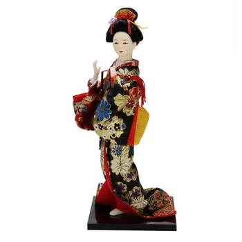 12-дюймовая японская кукла-гейша в кимоно Традиционная японская скульптура куклы-гейши в кимоно с традиционным винтажным кимоно