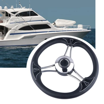 13-дюймовое рулевое колесо для лодки, Нержавеющая сталь, черная пена, 3 спицы, Сверхмощные Запчасти для морских лодок, Аксессуары для морских яхт