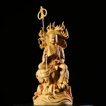 15 см Резьба по дереву Тибетский король Будда, Статуи Буды, Резьба, Ремесла, украшения для дома, Пламя, Тибетская скульптура Буксуса