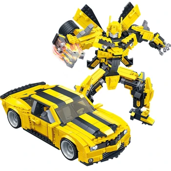 2 в 1 Большой робот Желтые Автомобильные блоки 584шт Набор строительных блоков Кирпичи Собранные модели Развивающие Игрушки для детей Подарок