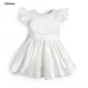 2023 Clibeso/ Платье с цветочным узором для Маленьких Девочек, Детские Белые Платья Принцессы Из Атласа С Развевающимися Рукавами, Платья Подружек Невесты, Детские Элегантные Платья