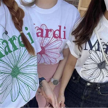 2023 Korea Mardi Летняя новая женская футболка с простым принтом в виде ромашки и цветка Солнца из чистого хлопка Harajuku Lazy, футболки с коротким рукавом, топ