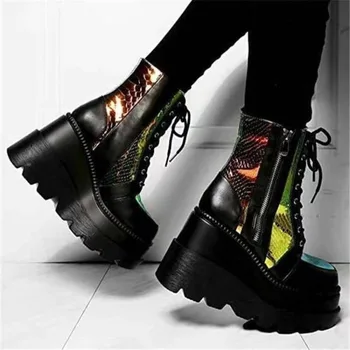 2023 г. Женская обувь высокого качества, осенние женские ботинки до середины икры, разноцветные водонепроницаемые женские туфли на высоком каблуке с круглым носком на шнуровке