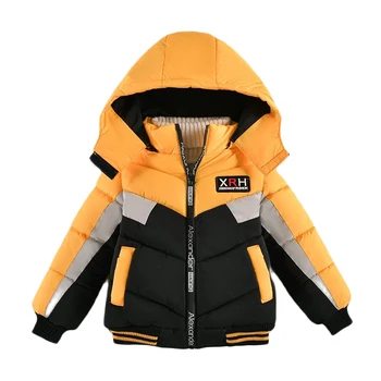 2023 Новая детская хлопчатобумажная одежда для мальчиков, утепленное пальто с высоким воротником и капюшоном, Модная универсальная верхняя одежда, хлопчатобумажная одежда
