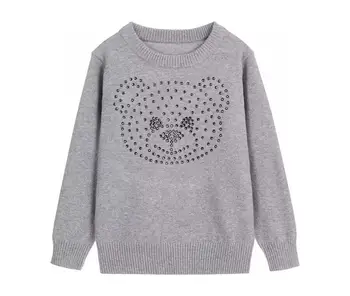2023 Новая одежда для мальчиков и девочек Flash Diamond Милый Мишка с круглым вырезом и длинным рукавом, теплый свитер из чистого хлопка, вязаный пуловер YG9250