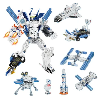 527шт 6в1 Трансформирующий Космический робот, Строительные блоки, Городской спутник, космический корабль, Ракета, Кирпичи, Игрушки для детей в подарок