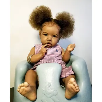 55 СМ Возрожденная афроамериканская кукла Саския, полностью виниловое тело, девочка, моющиеся волосы с ручным укоренением, темная кожа, куколка для детей в подарок
