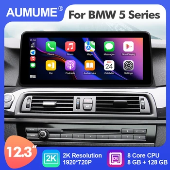AUMUME 12,3-дюймовый Автомобильный Радиоприемник Android 12 для BMW 5 Серии F10 F11 2011-2016 CIC/NBT Мультимедийный плеер Carplay 4G 2 Din