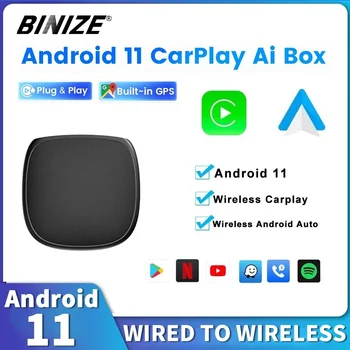 Binize CarPlay Mini Ai Box Android 11.0 3G + 32G Беспроводной CarPlay Android Автоматический адаптер Netflix You_Tube 4G LTE BT
