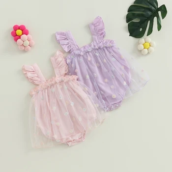 FOCUSNORM 0-24 м, платье-комбинезон принцессы для маленьких девочек, кружевной сетчатый комбинезон в стиле пэчворк с цветами без рукавов для новорожденных