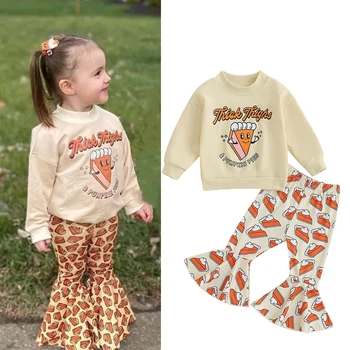 FOCUSNORM/ Комплекты одежды на Хэллоуин для маленьких девочек от 0 до 4 лет, толстовка с длинными рукавами и принтом Тыквенного пирога, расклешенные брюки