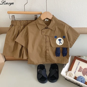 Lenoyn/ Детская одежда, Новая мода, летняя лоскутная рубашка с коротким рукавом для маленьких мальчиков, шорты, красивый повседневный комплект одежды из 2 предметов