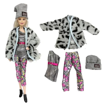 NK 1 комплект кукольного модного костюма для смены сезона: брюки с художественным рисунком красных губ + серебряное блестящее платье для куклы Барби 1/6 Toy