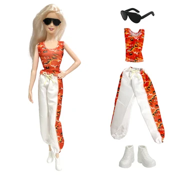 NK 1 комплект новой одежды Daiy, модная одежда + Черные очки + Белая обувь для аксессуаров для куклы Барби, спортивная одежда, Игрушки для игр 