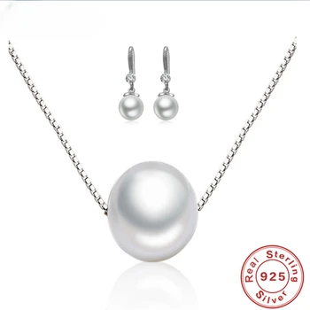 SAIYE Exquisite Fashion925Sterling Серебряное ожерелье, Серьги, Комплект ювелирных изделий с жемчугом 10 мм, Аксессуары для женщин, Ювелирные изделия для Помолвки, Подарок