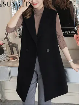 Sungtin Классический Черный Женский модный жилет на одной пуговице, куртка, Офисная женская одежда, жилеты без рукавов, женские шикарные пиджаки, топы