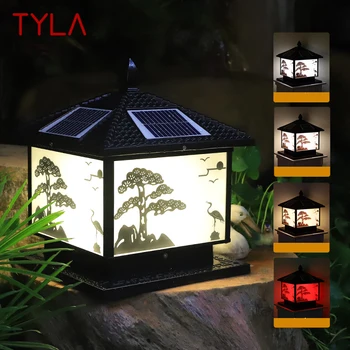 TYLA Solar Post Lamp Outdoor Vintage Pine Crane Decor Pillar Light LED Водонепроницаемый IP65 для Домашнего Двора Крыльца