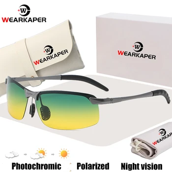 WEARKAPER Спортивные поляризованные фотохромные солнцезащитные очки ночного видения, мужские солнцезащитные очки для вождения, рыбалки, металлические квадратные очки Anti400