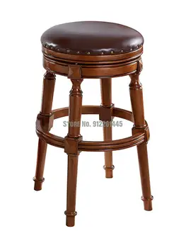 Американский высокий табурет из массива дерева, отечественный европейский барный стул с поворотной спинкой, легкий роскошный высокий табурет, барный стул