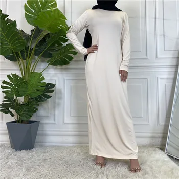 Арабское однотонное нижнее платье с длинным рукавом, женское платье largo mujer verano, марокканский кафтан, исламская одежда для женщин