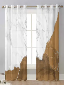 Белые мраморные коричневые прозрачные шторы для гостиной, закрывающие окно, Прозрачная вуаль, тюлевая занавеска, шторы Cortinas для домашнего декора