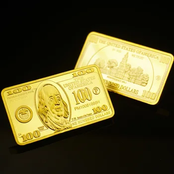 В наличии золотой слиток стоимостью 100 долларов США Квадратный сувенирный слиток Подарочный золотой слиток