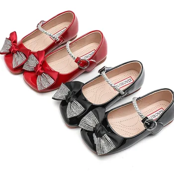 Весенне-осенняя обувь для девочек, нескользящий ремешок со стразами Mary Janes, модные детские блестящие тонкие туфли для детей, повседневные свадебные туфли на плоской подошве