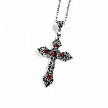 Винтажное простое готическое ожерелье для женщин и мужчин с подвеской в виде креста из красного циркона, модное ожерелье, ювелирный подарок