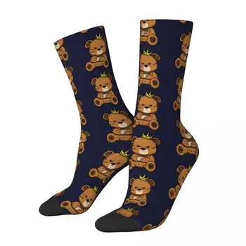 Винтажные мужские носки с яркой золотой короной, Плюшевый мишка, Унисекс, Новинка, Бесшовный носок с принтом Crazy Crew, Подарок