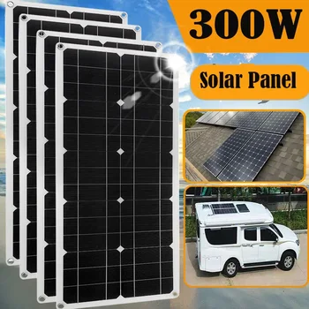Гибкая солнечная панель мощностью 300 Вт с кабелями солнечного контроллера на 60 А, модуль солнечной батареи 12V 24V для автомобилей / RV / лодочных фургонов, кемпинг на открытом воздухе