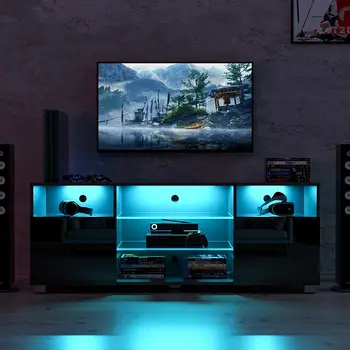 Глянцевая подставка для телевизора, стол для мультимедийной консоли в развлекательном центре со светодиодной подсветкой до 65 дюймов для гостиной внутри помещения