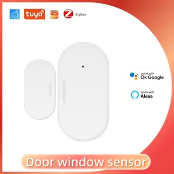 Датчик двери Tuya Zigbee Детектор домашней охранной сигнализации Приложение Smart Life Отслеживает состояние окна двери Работа с Alexa Google Smartthings