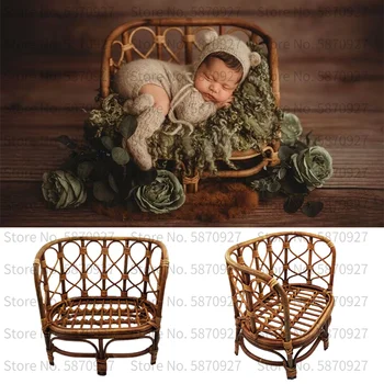 Детская бамбуковая скамейка ручной работы, реквизит для фотосъемки новорожденных, деревянная кровать, детские позы, реквизит для фотосъемки, студийный фон, скамейка для фотосъемки