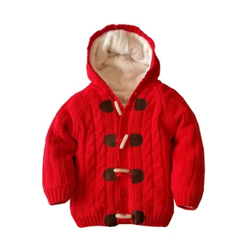 Детская верхняя одежда, кардиган для мальчиков, толстая куртка на пуговицах, пальто для девочек, однотонный свитер с капюшоном, зимняя теплая детская одежда