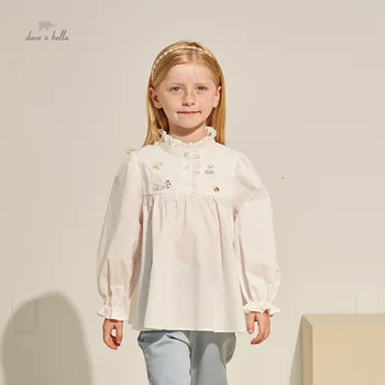 Детская рубашка Dave Bella Одежда 2023 года Новая осенняя милая блузка для девочек Удобная модная повседневная верхняя одежда на открытом воздухе DK3235751