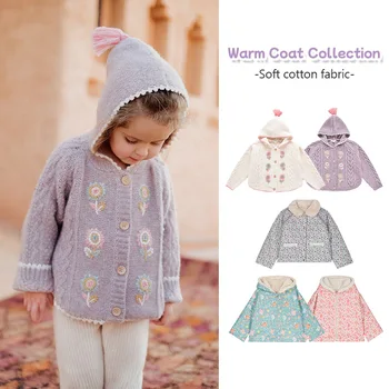 Детская трикотажная одежда 2023 Winter LM Для девочек Двусторонняя одежда из искусственного кроличьего флиса, утолщенное хлопчатобумажное пальто с капюшоном