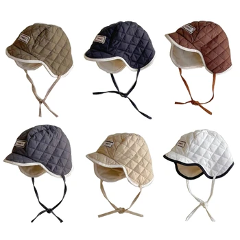 Детская шапочка-бини, модные зимние головные уборы для малышей, зимняя шапка для защиты ушей