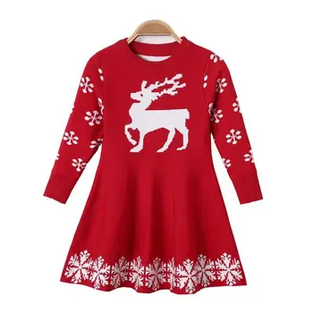 детское рождественское платье-свитер, одежда с оленями, рождественское платье для маленьких девочек, зимние вязаные платья со снежинками для девочек 2-8 лет