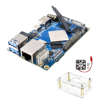 Для Orange Pi 4 LTS 4GB + Акриловый Корпус + Охлаждающий Вентилятор Rockchip RK3399 16GB EMMC Development Board Gigabit Ethernet