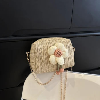 Женская сумка через плечо, Летние сумки с цветочной ручкой, плетеная из соломы, модная простая элегантная повседневная пляжная соломенная сумка ручной работы