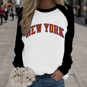 Женская толстовка New York 2023, Модная повседневная блузка с круглым вырезом и рукавами-реглан, графичные рубашки, Повседневный американский винтажный стиль