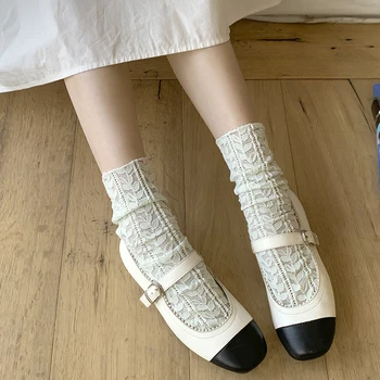 Женские носки Летние Тонкие Выдалбливают Дышащие Свободные Длинные носки JK для девочек Женские Корейские модные Однотонные Сетчатые Ажурные Кружевные носки