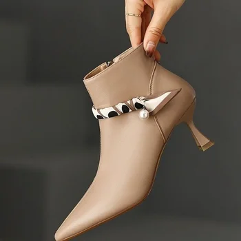 Женские осенние модные ботинки на высоком каблуке, женские профессиональные ботинки на шпильке с острым носком, Женская обувь Bota Feminina
