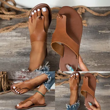 Женские пляжные сандалии, полые повседневные тапочки, туфли на плоской подошве, ретро-сандалии