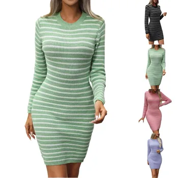 Женский трикотаж, женский пуловер в разноцветную полоску, свитер средней длины, платье-свитер 3x