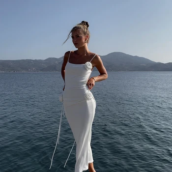 Женское пляжное платье с 3D цветочной шнуровкой и открытой спиной с высоким разрезом, летнее Сексуальное платье для пляжного отдыха 2023