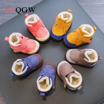 Зимние Ботинки для малышей, теплые детские Зимние ботинки для мальчиков и девочек, Детская Обувь с плюшевой мягкой подошвой, Уличные кроссовки для новорожденных, Детская обувь