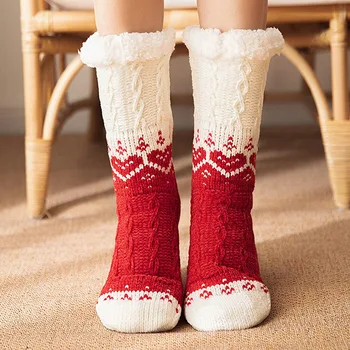 Зимние хлопчатобумажные носки Плюс утепленные удобные женские носки в полоску, теплые чулки для сна до середины икры, Рождественский подарок, Носки для домашнего ковра