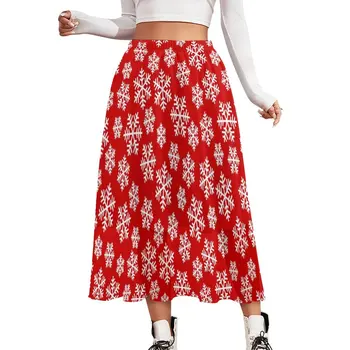 Зимняя юбка в виде снежинки С красным принтом, Элегантные Длинные юбки с высокой талией, повседневная юбка Harajuku на заказ, Большой размер