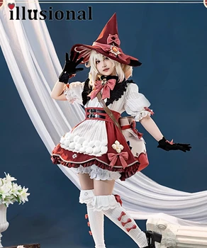 иллюзорный Genshin Impact Косплей, женское Милое платье, косплей, костюм Маленькой Ведьмы, платье Кли, костюм на Хэллоуин